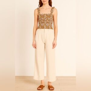 Aerie Floral Retro Print Smocked Crop Top Ruffle Straps NEW Size Medium